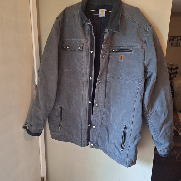 NICE! Carhartt Men's Heavyweight Gray Canvas Work Jacket Coat 3XL TALL - Picture 9 of 13